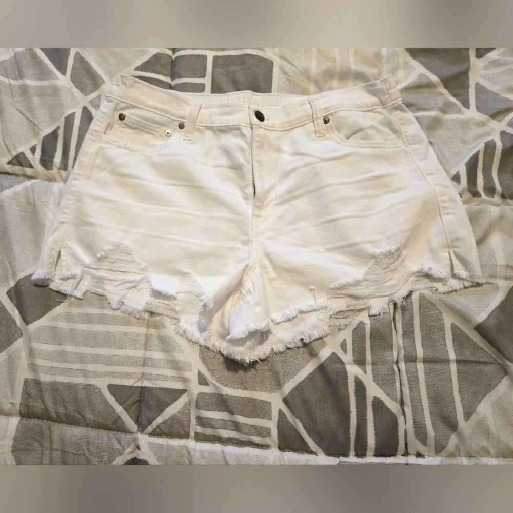 Women's White Distressed Denim Shorts